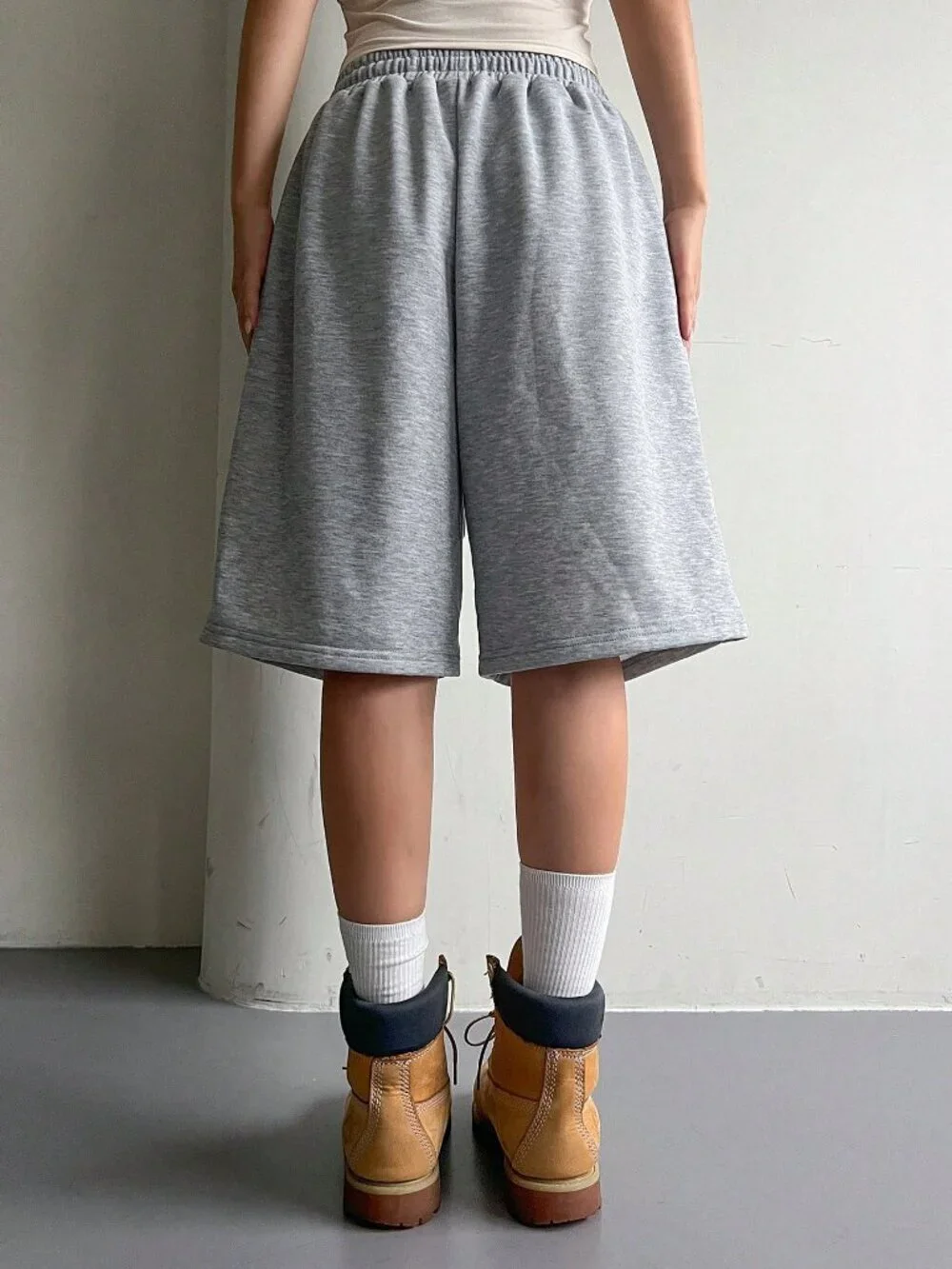 Light Grey Casual Women's Elasticated Drawstring Shorts